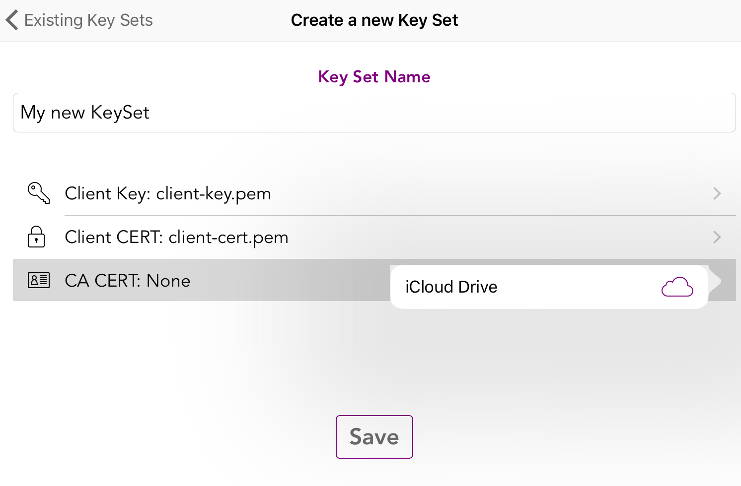 Create new KeySet